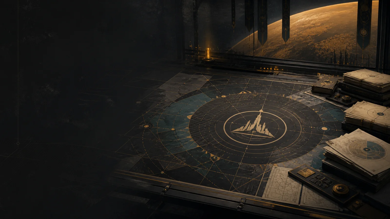Original sci-fi command table illustration for Pax Autocratica Guide