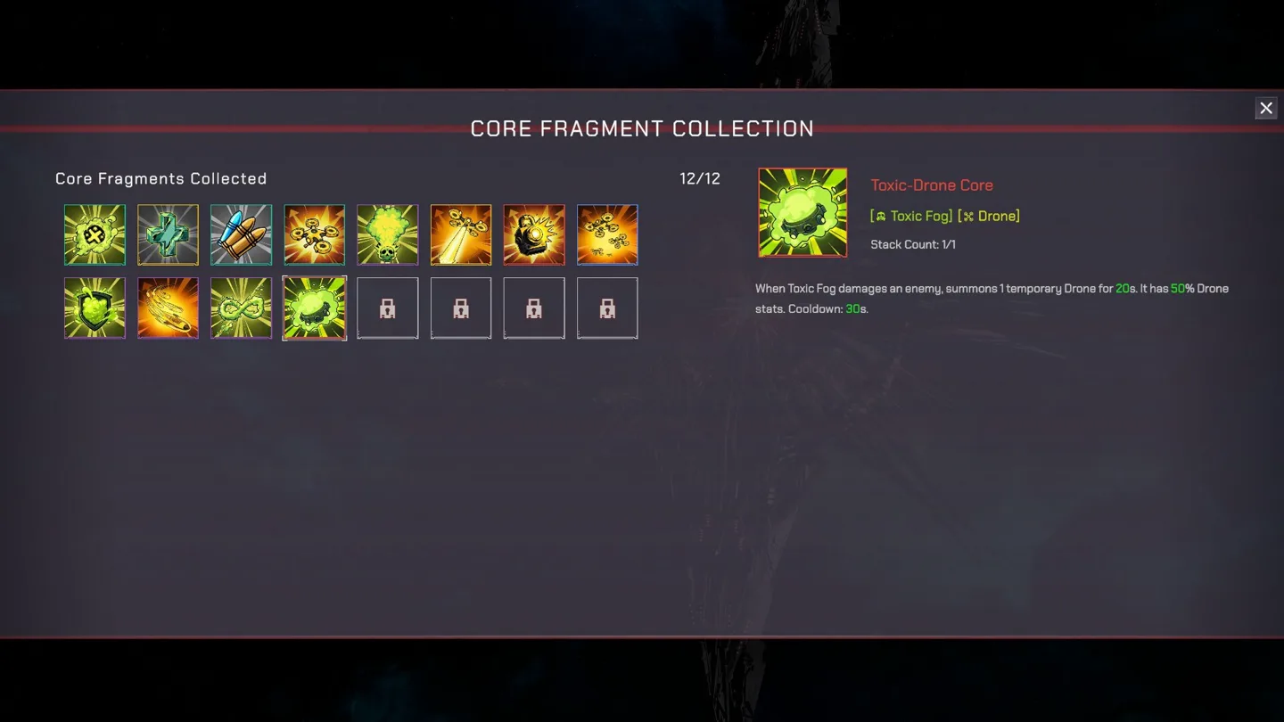 Current Core Fragment Collection screen