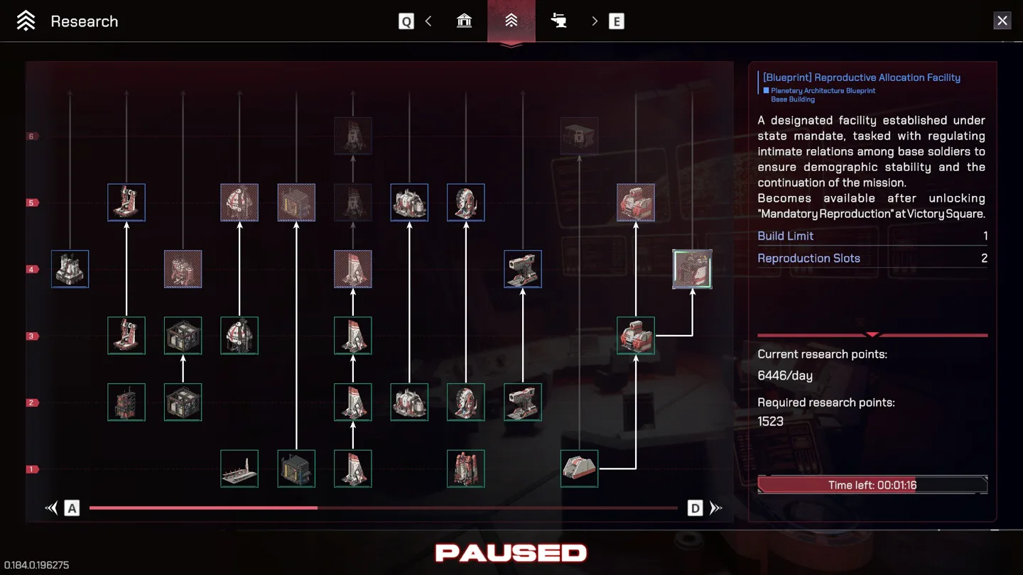 The current Pax Autocratica research tree and unlock detail panel